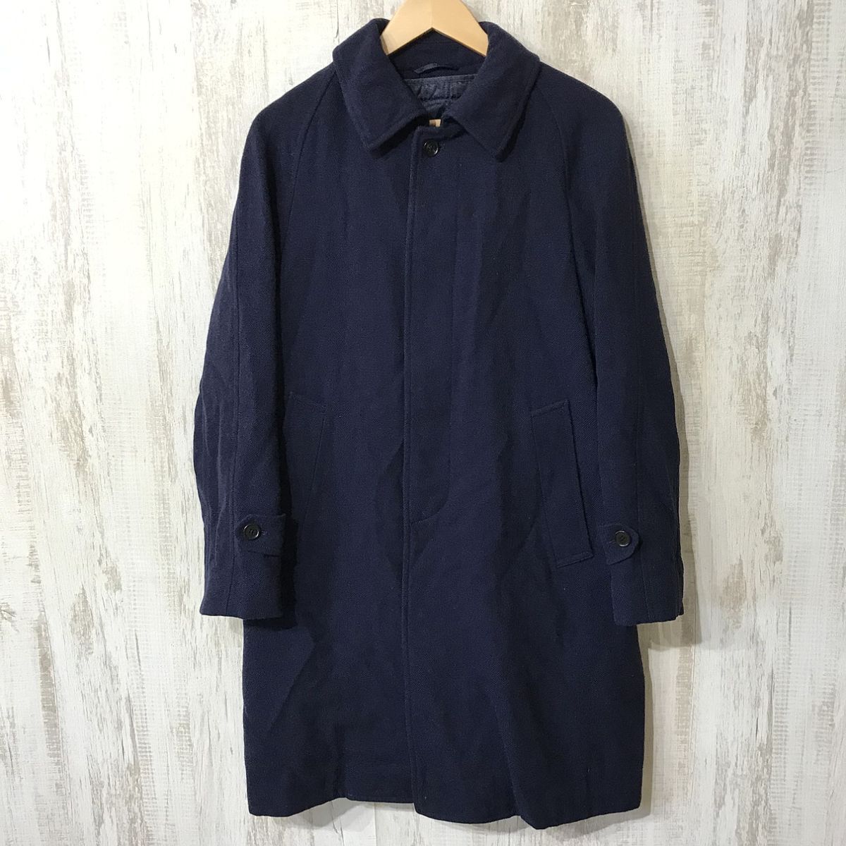 998☆【英国製生地 Blis ライナー付き ウール ステンカラーロングコート】GREEN LABEL RELAXING ユナイテッドアローズ 紺 S拍卖