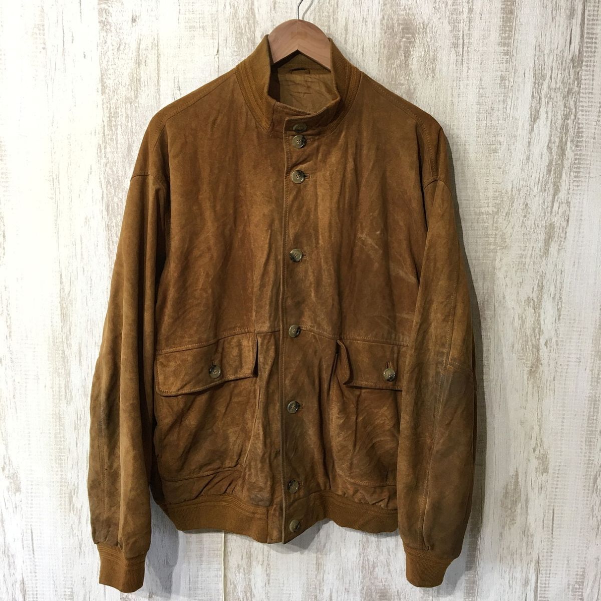 V504☆【ヴィンテージ 古着 スエードレザージャケット】SCOUT 革ジャン 茶拍卖