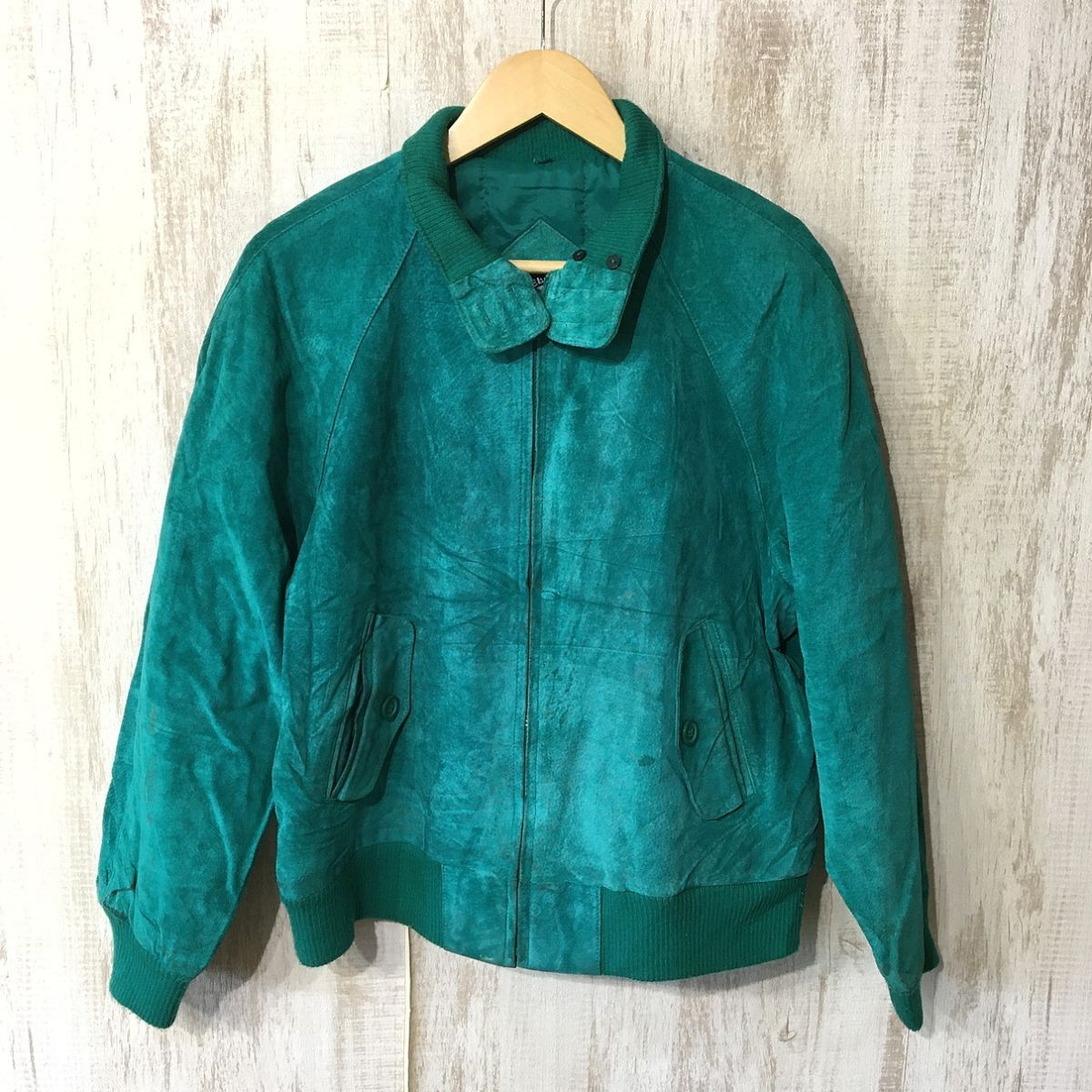 V506☆【ヴィンテージ 古着 スエードレザージャケット】WEEKEND GEAR 革ジャン L 緑拍卖