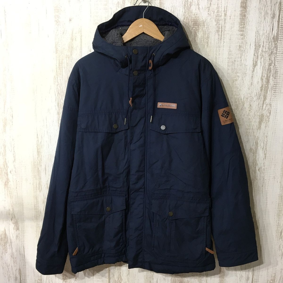 V509☆【アウトドア 裏フリース マウンテンパーカー】Columbia コロンビア 紺 M拍卖