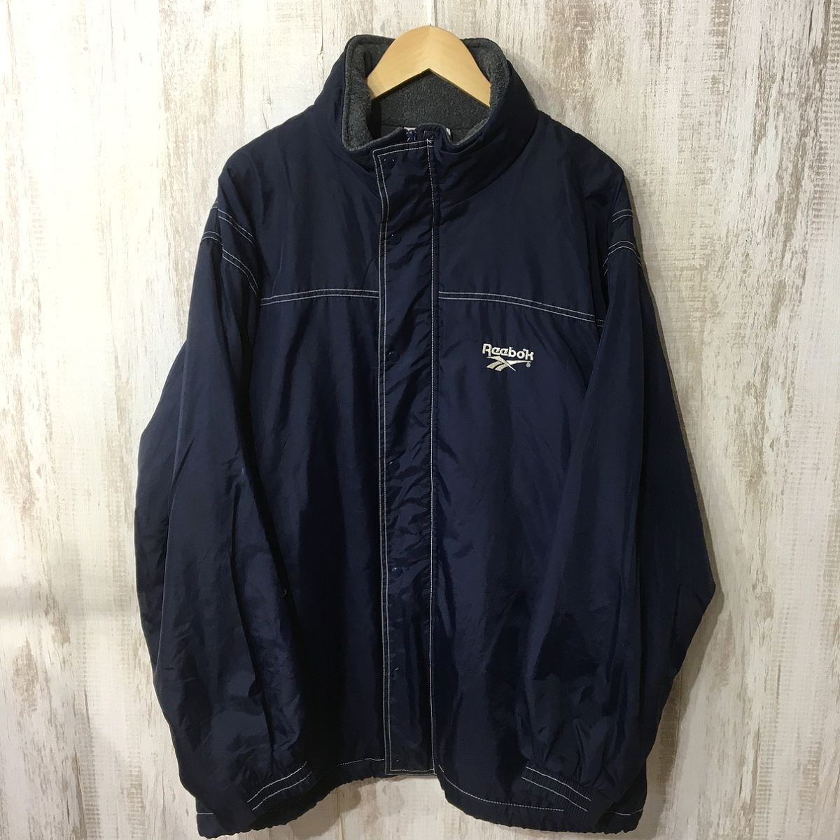V514☆【90s 00s Y2K ヴィンテージ 裏フリース ナイロンジャケット】Reebok リーボック 紺 L拍卖