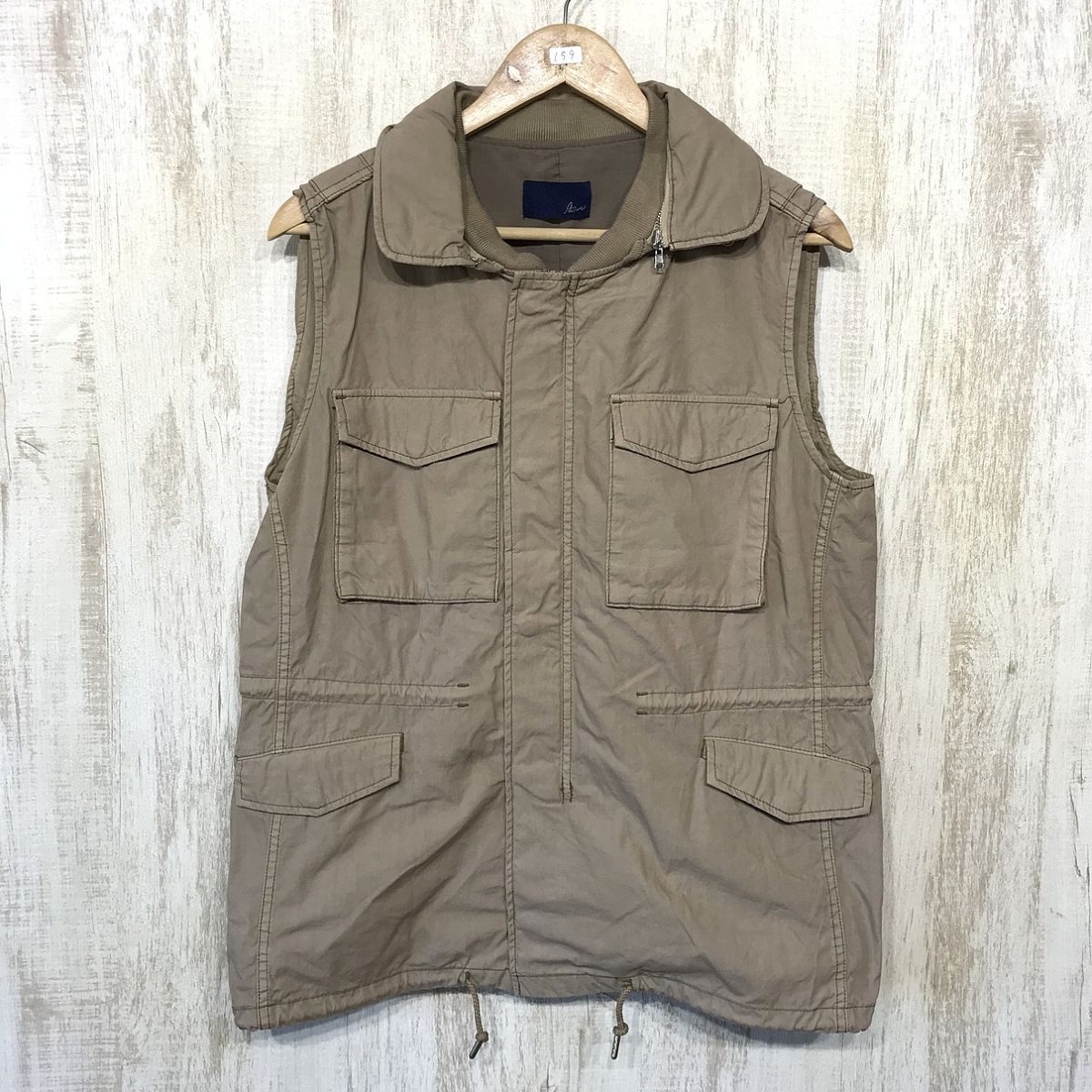 159☆【バックプリント ワークベスト】Avirex アヴィレックス ベージュ F拍卖