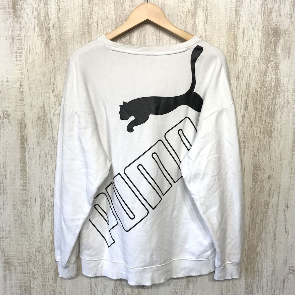 165☆【バックロゴ プリント スウェットシャツ】PUMA プーマ トレーナー 白 L拍卖