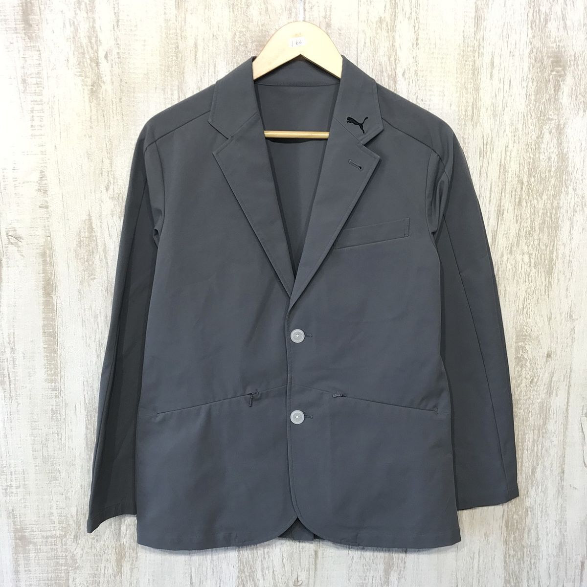 166☆【 ナイロンタイプ シングルブレザー】PUMA プーマ テーラードジャケット グレー S拍卖