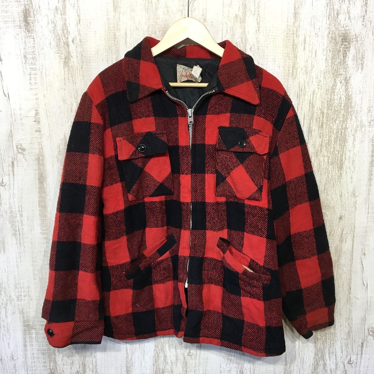 V524☆【USA製 アメリカ古着 70s 80s ヴィンテージ】Fashion boy fidelity バッファローチェック ウールジャケット TALONジップ M拍卖