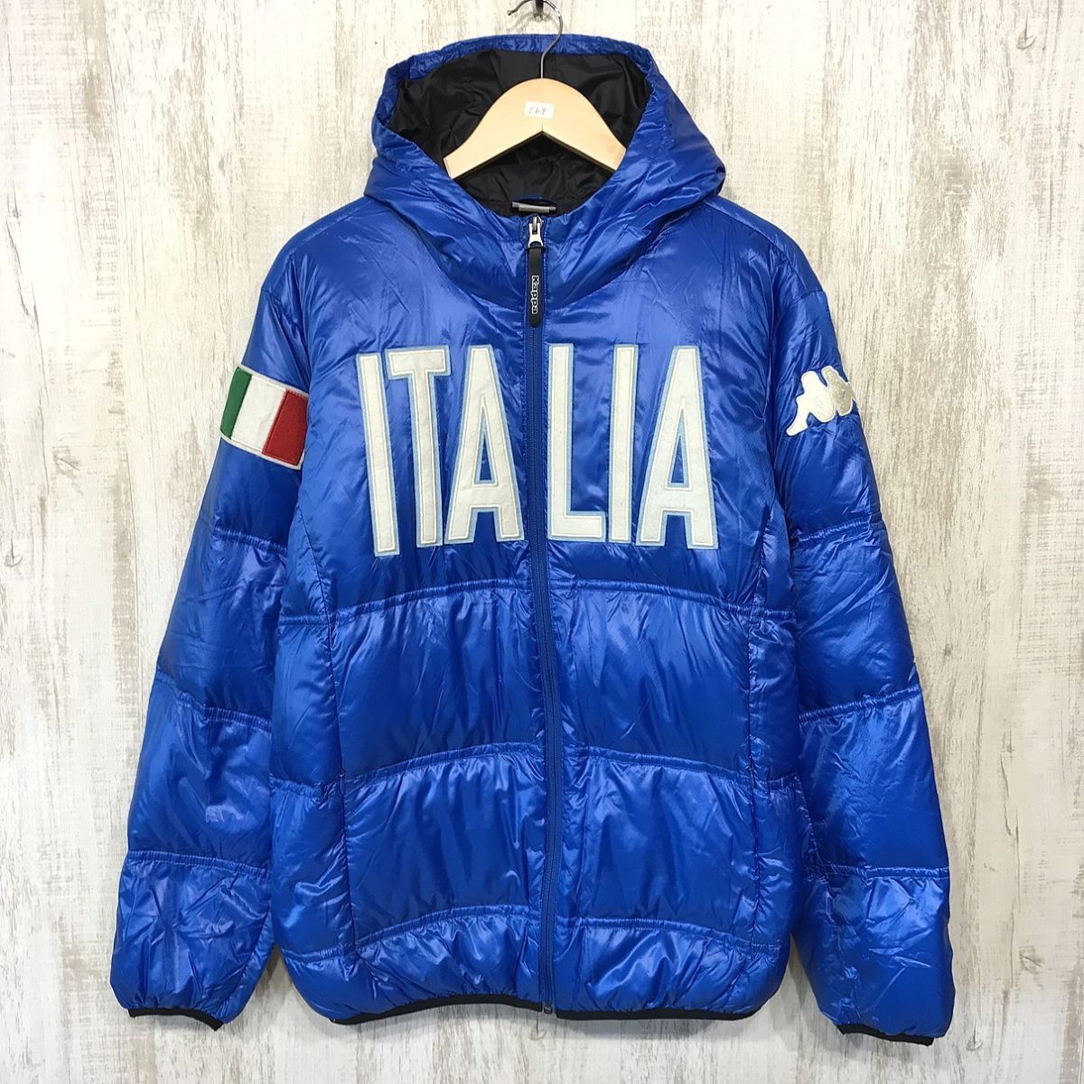 169☆【イタリアデザイン フーディー グースダウンジャケット】Kappa カッパ ダウンパーカー 青 L拍卖
