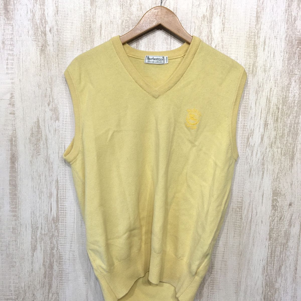 183☆【90s ヴィンテージ ウールニットベスト】Burberrys バーバリー 黄 LL拍卖