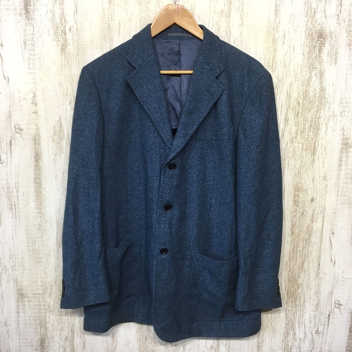 187☆【シルク カシミアブレンド シングルブレザー】LANVIN ランバン ジャケット 50 青系拍卖