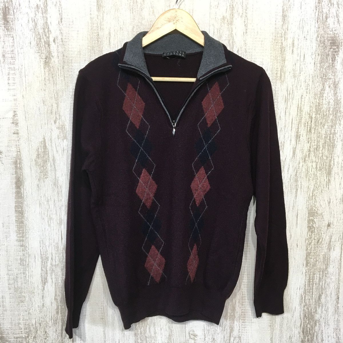 193☆【イタリア製 ラムウール アーガイル ニットセーター】BARNEYS NEW YORK バーニーズニューヨーク拍卖