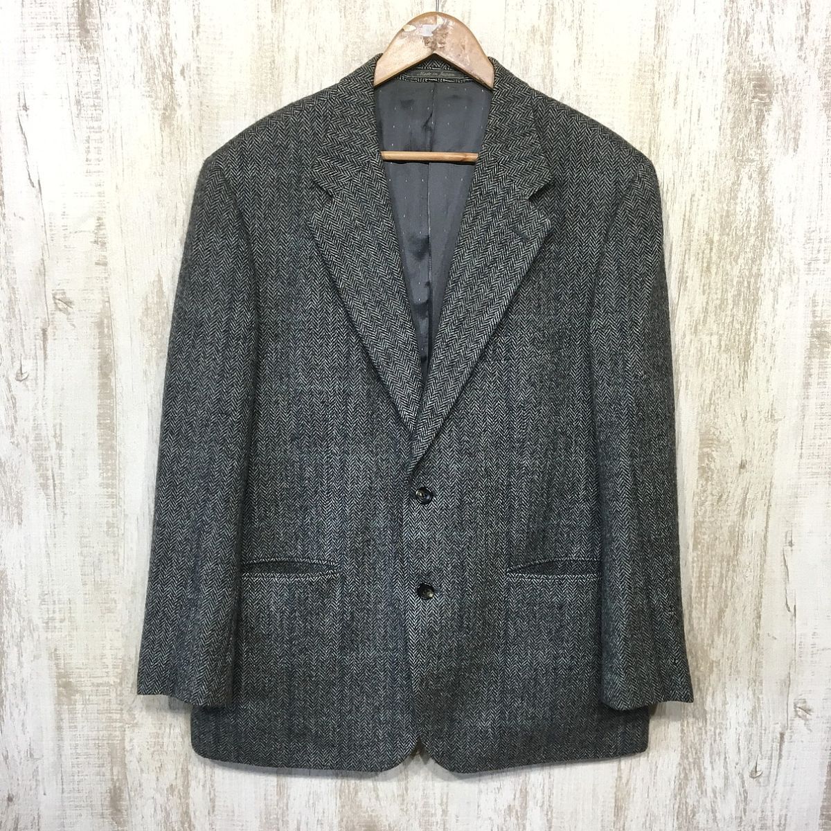 199☆【アルパカ モヘア ヘリンボーンジャケット】Stanley Blacker スタンリーブラッカー シングルブレザー グレー拍卖