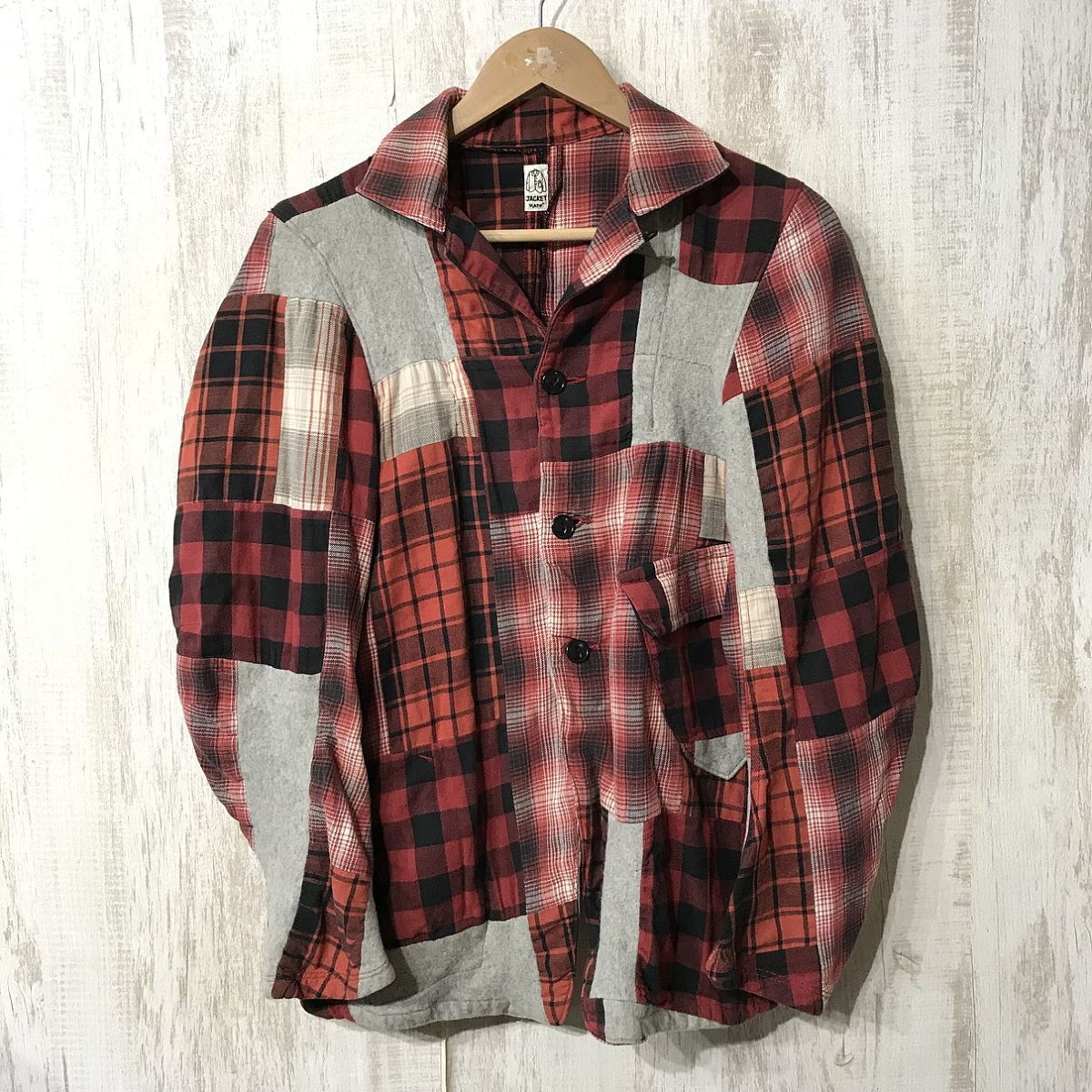 209☆【パッチワーク チェックシャツ】JACKET KATO マルチカラー M拍卖