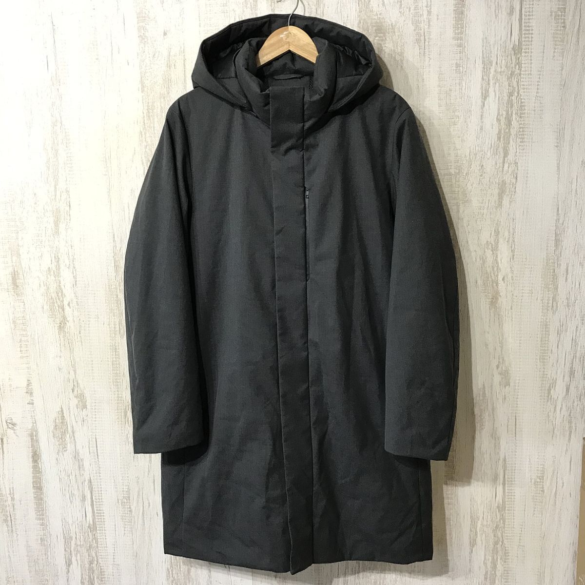 210☆【フーディー ハイブリッドダウンコート】UNIQLO ユニクロ ロングダウンジャケット ダークグレー L拍卖