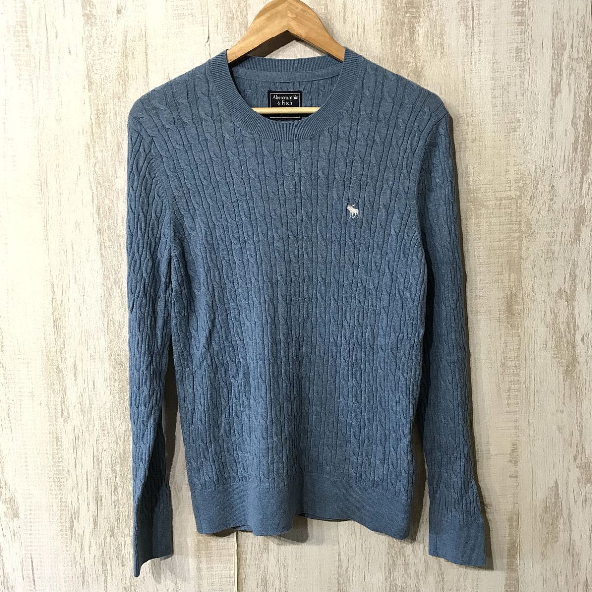 217☆【ケーブル編み フィッシャーマン ニットセーター】アバクロンビー&フィッチ 水色 S拍卖