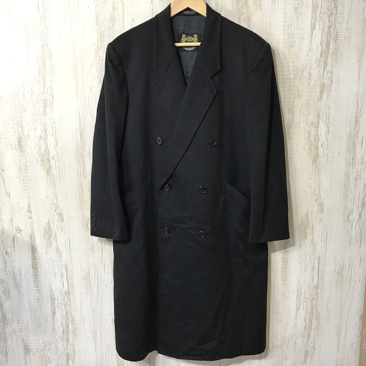 224☆【ダブルカシミアロングコート】BARCLAY'S ビジネス 黒拍卖
