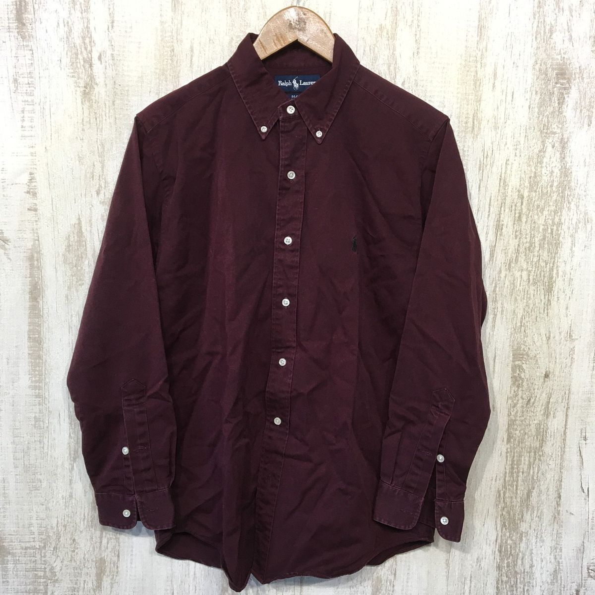 at128☆【アメカジ ボタンダウンシャツ】RALPH LAUREN ラルフローレン ワイン M拍卖