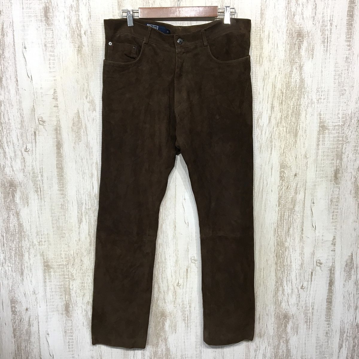 P973☆【90s ヴィンテージ アメカジ 山羊革 ゴートレザーパンツ】RALPH LAUREN ラルフローレン 革パン 茶 38拍卖