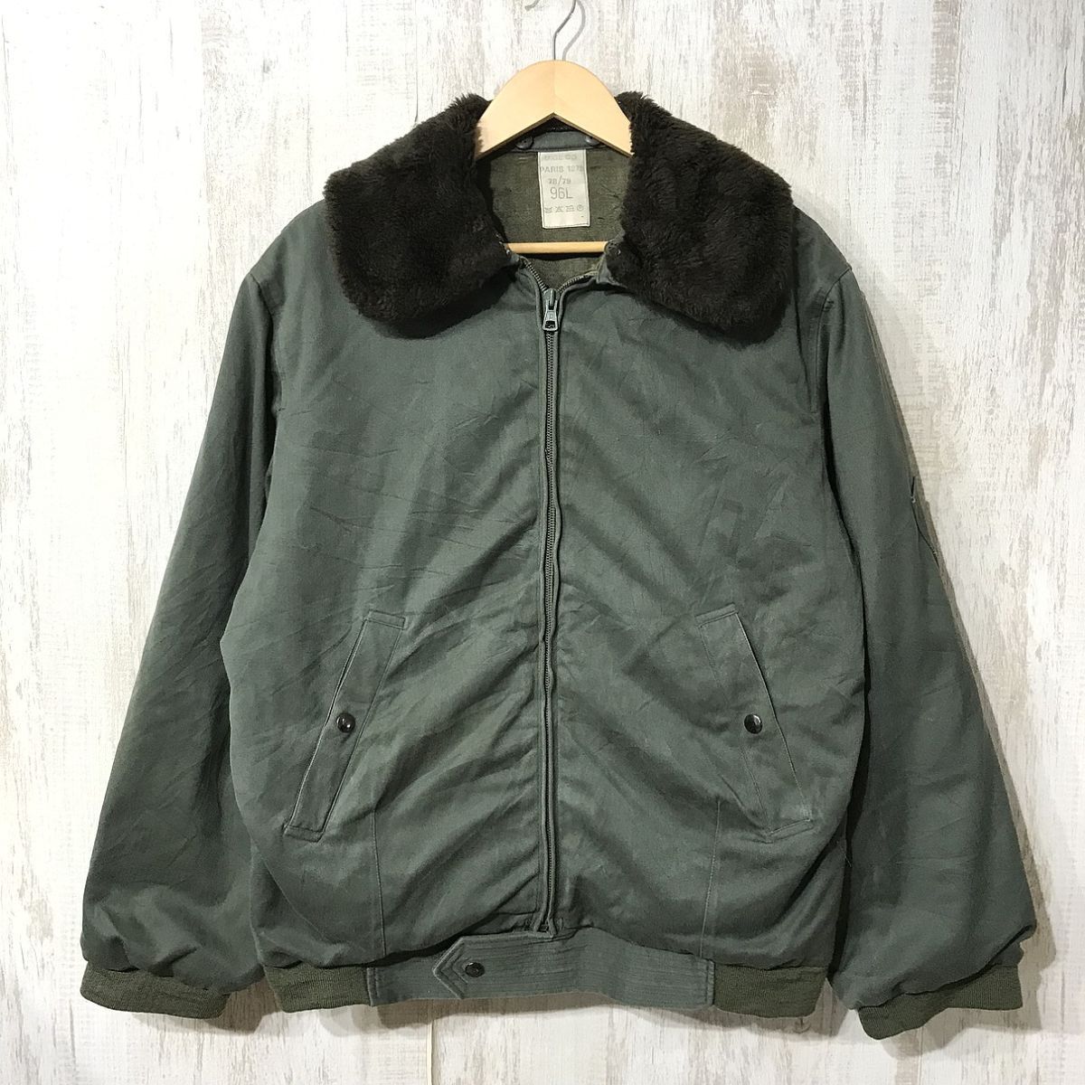 931☆【ヴィンテージ フランス軍 ミリタリー フライトジャケット】フィールド コンバット カーキ拍卖