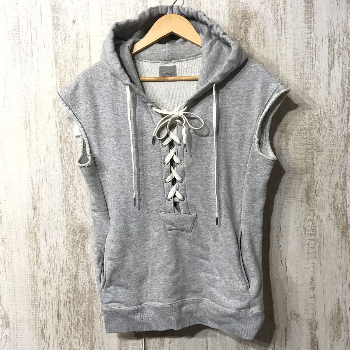 942☆【レースアップ ショートスリーブ スウェットパーカー】JANE SMITH ジェーンスミス フーディー グレー 38拍卖