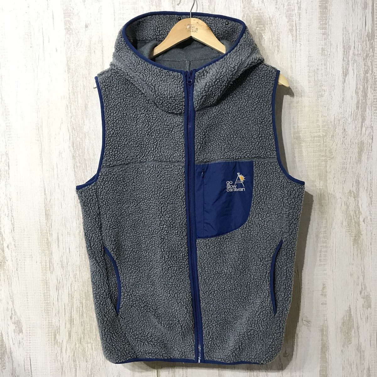 943☆【フーディー フリース ボアベスト】go slow caravan ゴースローキャラバン グレー 4拍卖