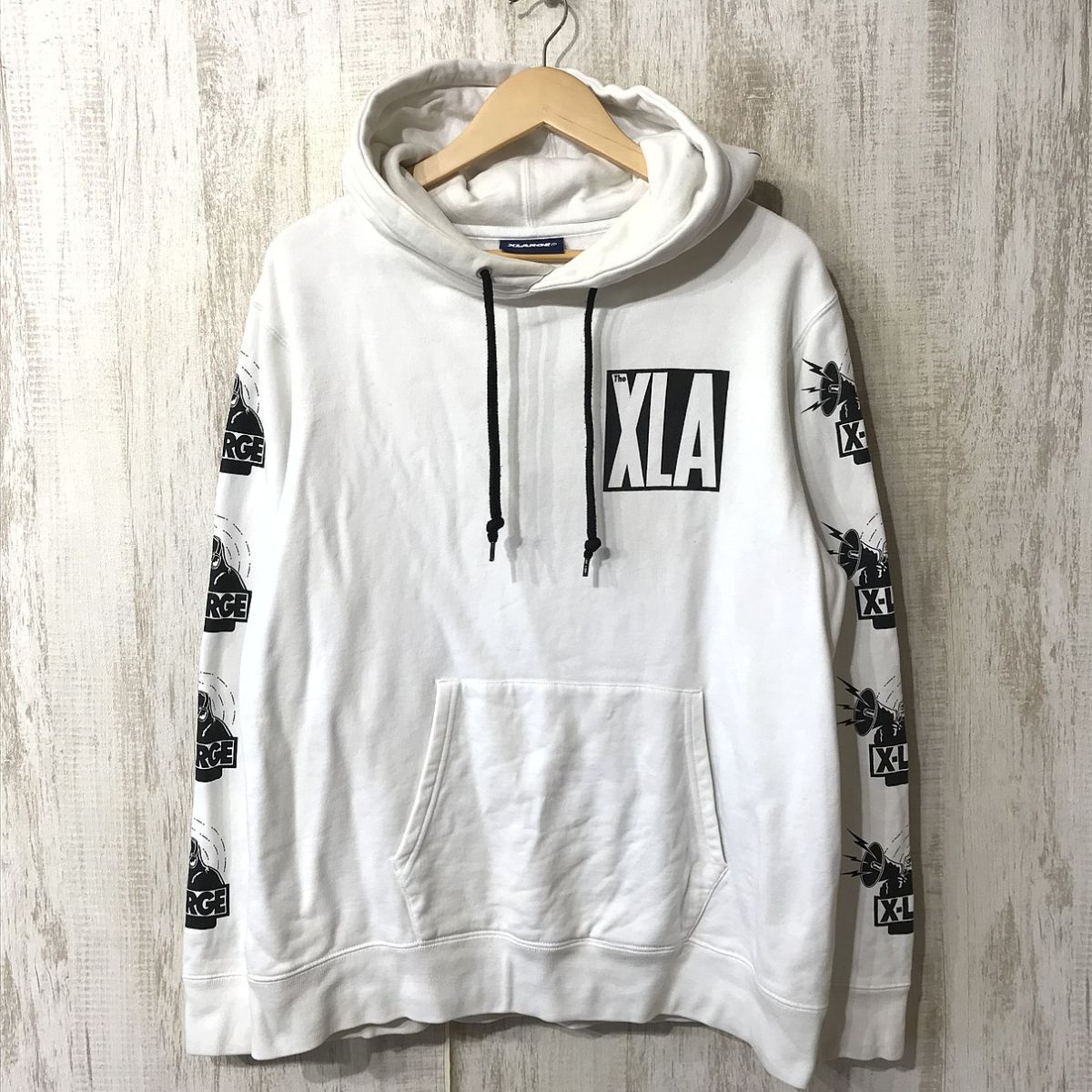 963☆【袖ロゴプリントロゴ スウェットパーカー】XLARGE エクストララージ フーディー L 白拍卖