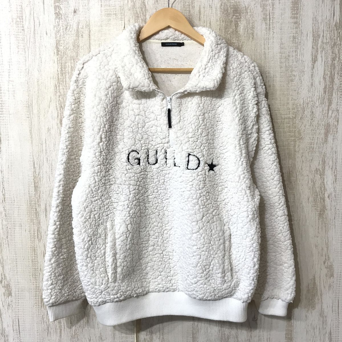 964☆【ハーフジップ フリース プルオーバー ボアジャケット】GUILD PRIME ギルドプライム 白 1拍卖