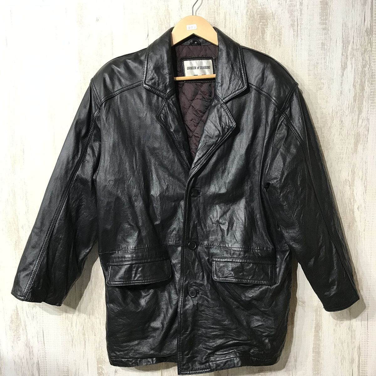 971☆【90s ヴィンテージ 古着 羊革 ラムレザージャケット】DRAGON of SILKROAD 革ジャン レザーコート 黒 S拍卖