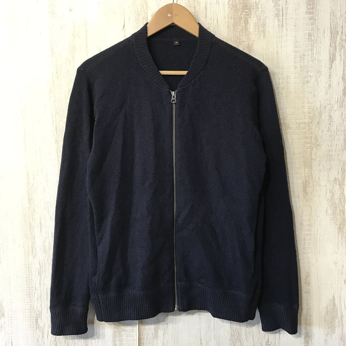 277☆【ジップアップ ウールニットジャケット】良品計画 無印良品 セーター 紺 M拍卖