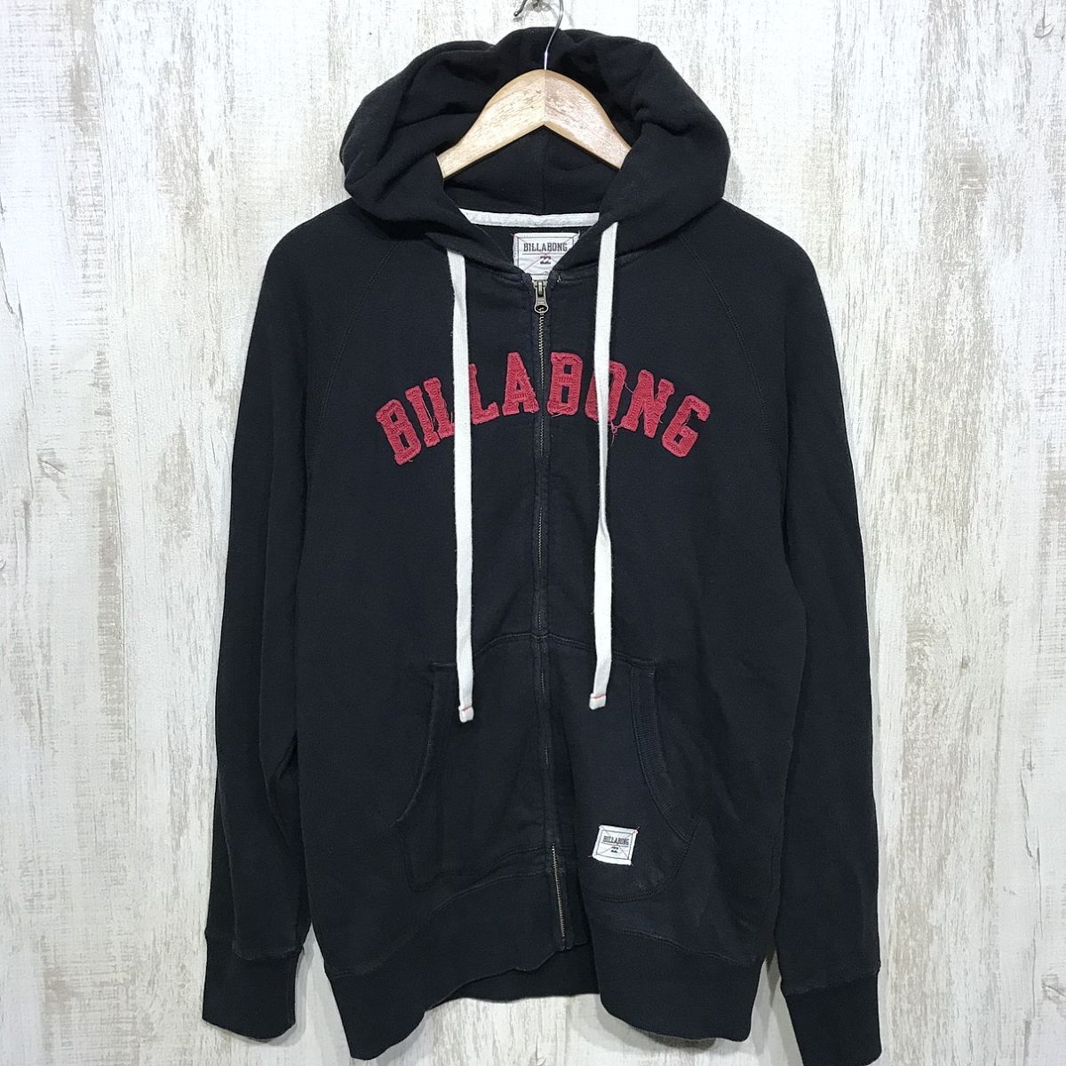 113☆【ジップアップ スウェットパーカー】BILLA BONG ビラボン フーディー 黒 L拍卖