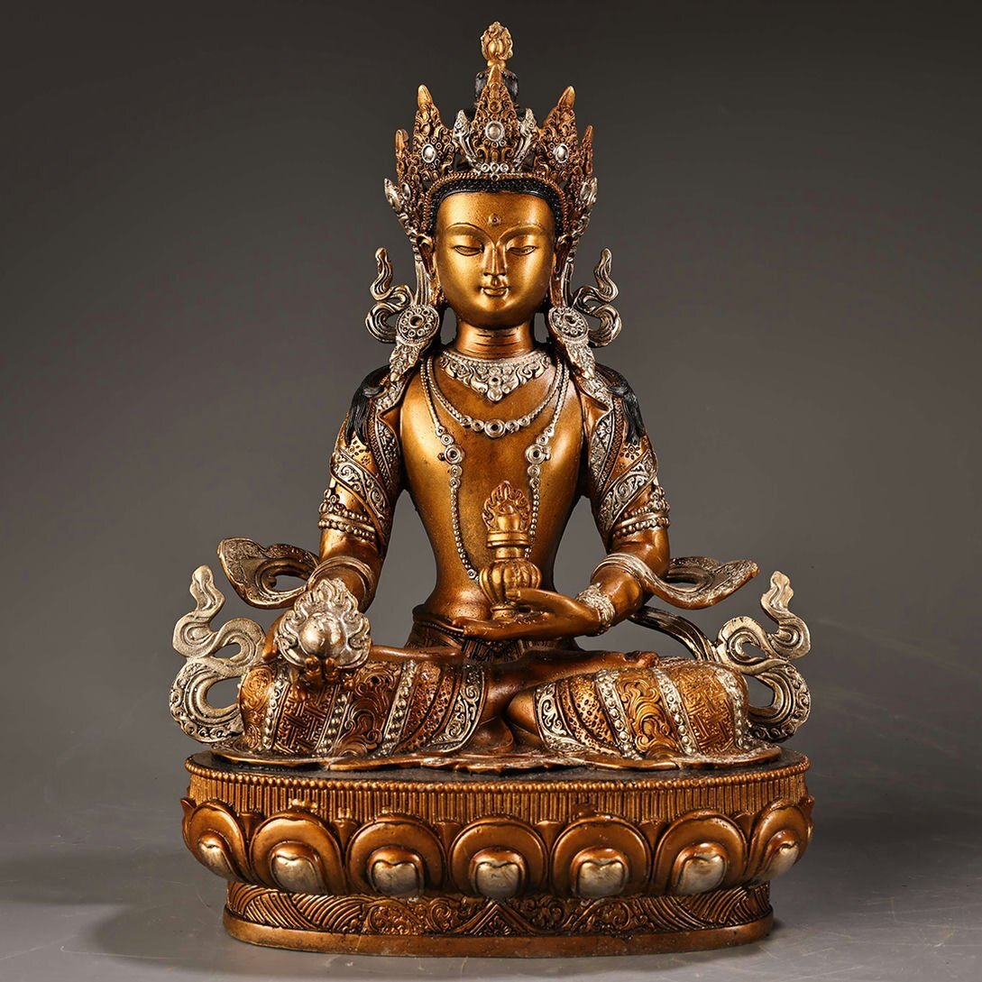 ▼渡鶴羽▼H7138清時代 銅製高浮彫鏨刻描金銀地藏王菩薩仏像 細工彫刻★仏教古美術★仏像★細密細工★廃寺旧蔵★廃寺買出品拍卖