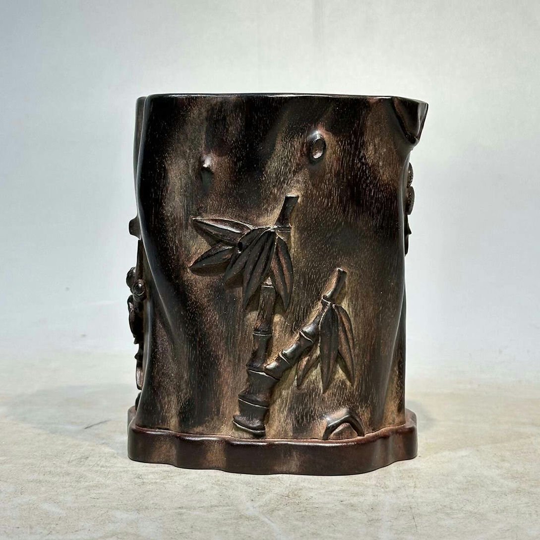 ▼渡鶴羽▼E0190清時代 小叶紫檀筆立 小叶紫檀木細密細工★古置物★古賞物★古擺件★蒐集家放出★唐物拍卖