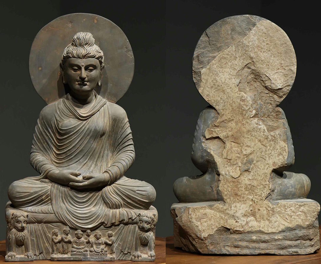 ▼渡鶴羽▼H7182クシャーン朝時代 仏教古美術・ 時代古仏 ガンダーラ石仏 灰色片岩石彫 ガンダーラ拍卖