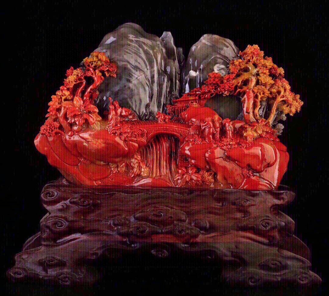 ▼渡鶴羽▼H7172寿山石 松下雅聚 寿山石細密彫 天然賞石置物 擺件拍卖