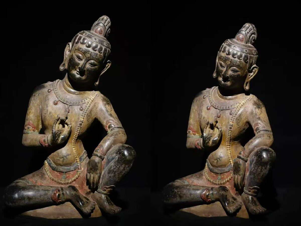 ▼渡鶴羽▼E0511遼時代 青石観音 青石細工彫刻★仏教古美術★仏像★細密細工★廃寺旧蔵★廃寺買出品 高さ63cm横幅40cm奥行き30cm拍卖