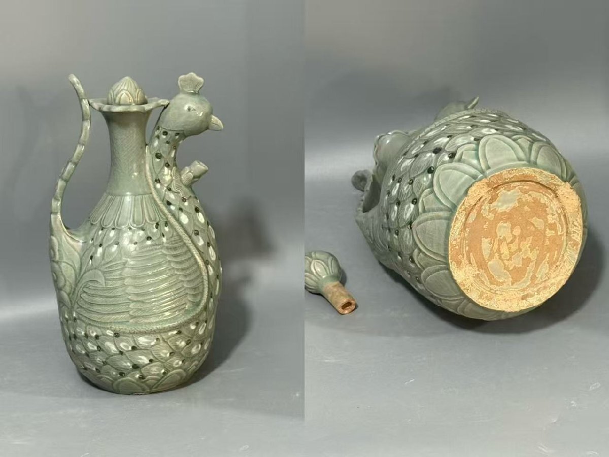 ▼渡鶴羽▼R8657-1 コレクター放出 朝鮮古美術 高麗磁 李朝時代 古高麗 高麗青磁水壺 高さ35cm拍卖