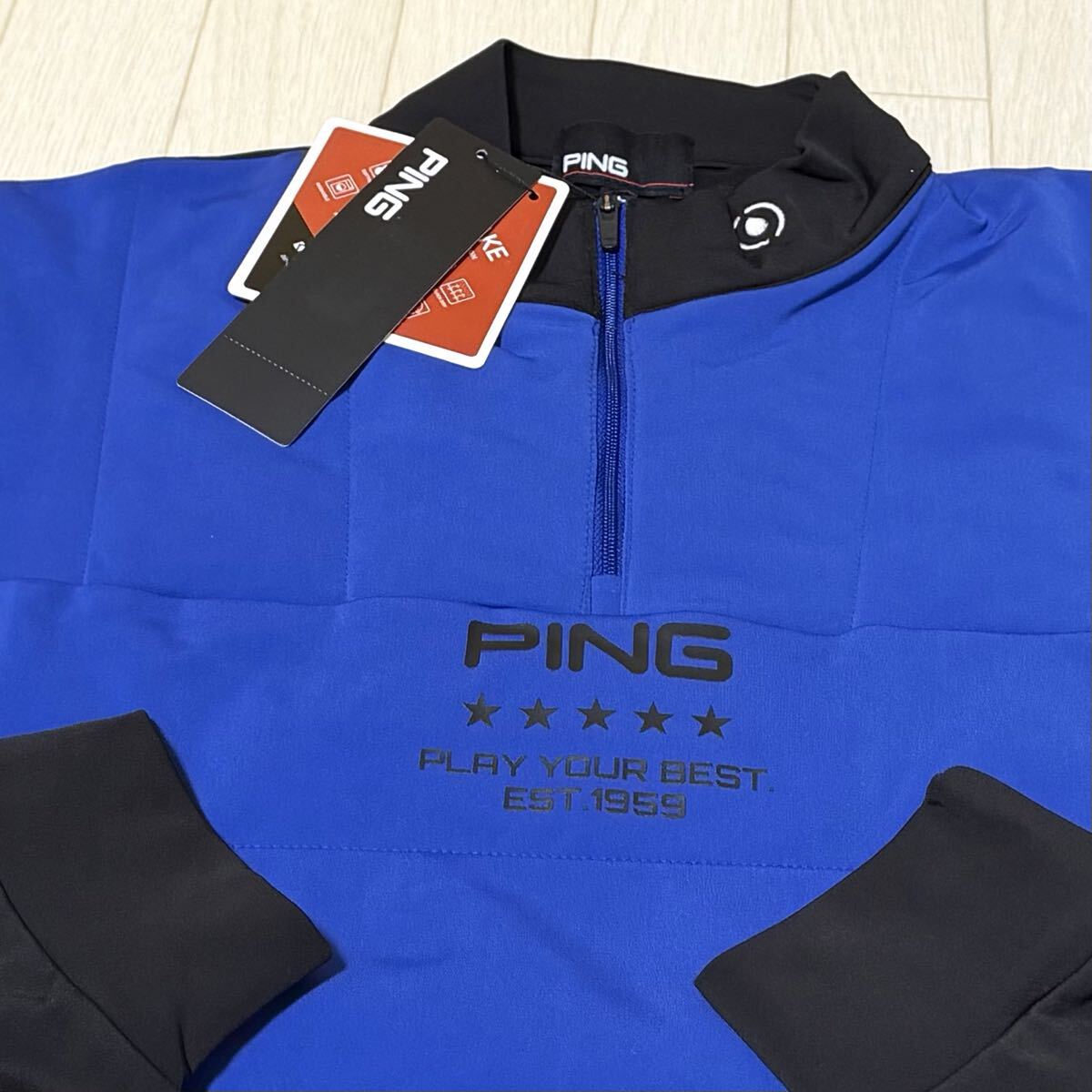 新品★ピン PING ゴルフウェア キルティング 中綿 保温 長袖ハーフジップハイネックシャツ★ブルー★サイズLL拍卖