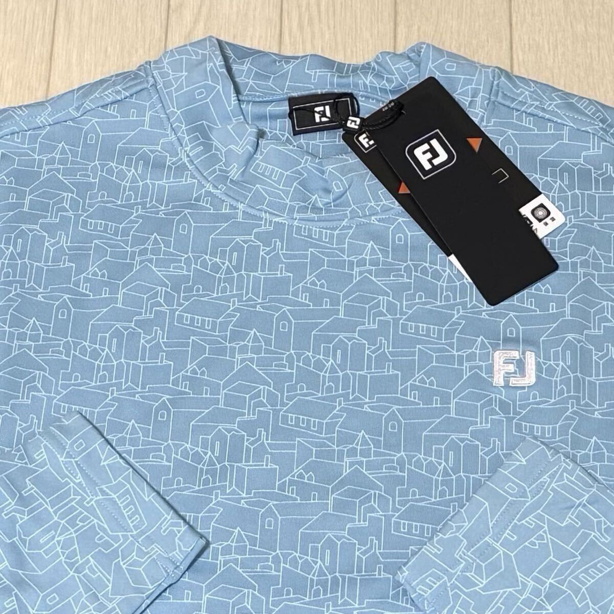 新品◆フットジョイ FootJoy スコティッシュプリント 裏起毛 保温 長袖モックネックシャツ/レイクブルー/サイズXL拍卖