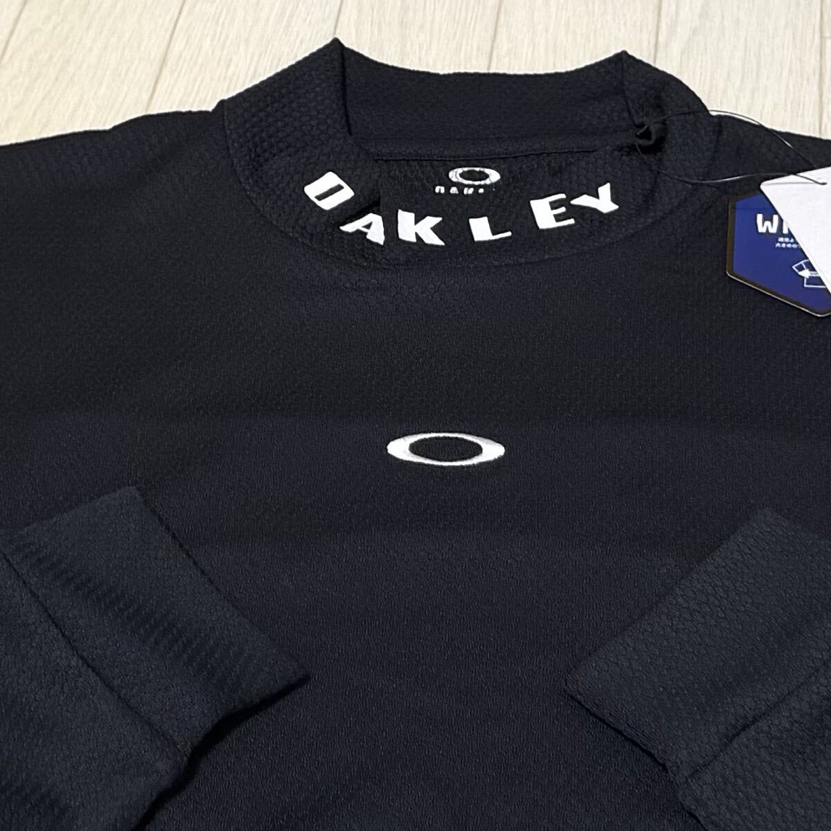 新品★オークリー ゴルフ 衿ロゴプリント 吸汗速乾 長袖モックネックシャツ Side Pt LS Mock Wide/ブラック/サイズL拍卖