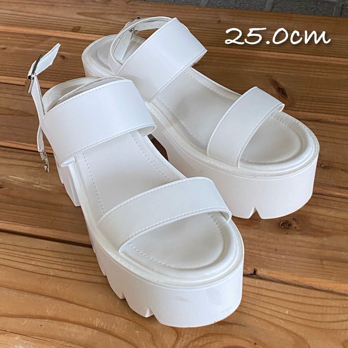 SHEIN シーイン プラットフォームサンダル 白 ホワイト 25.0 厚底サンダル拍卖