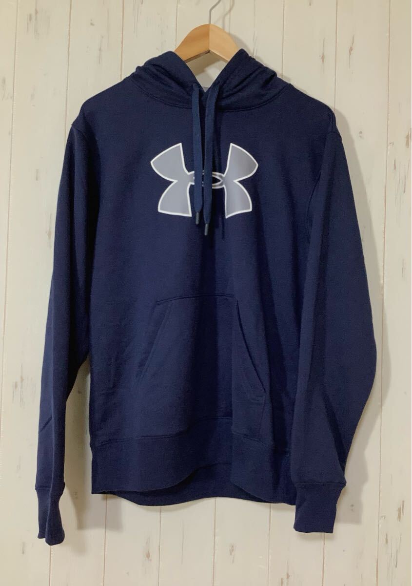 て1758 UNDER ARMOUR アンダーアーマー フーディー ジャージパーカー プルオーバー MD ネイビー ビッグロゴプリント 拍卖
