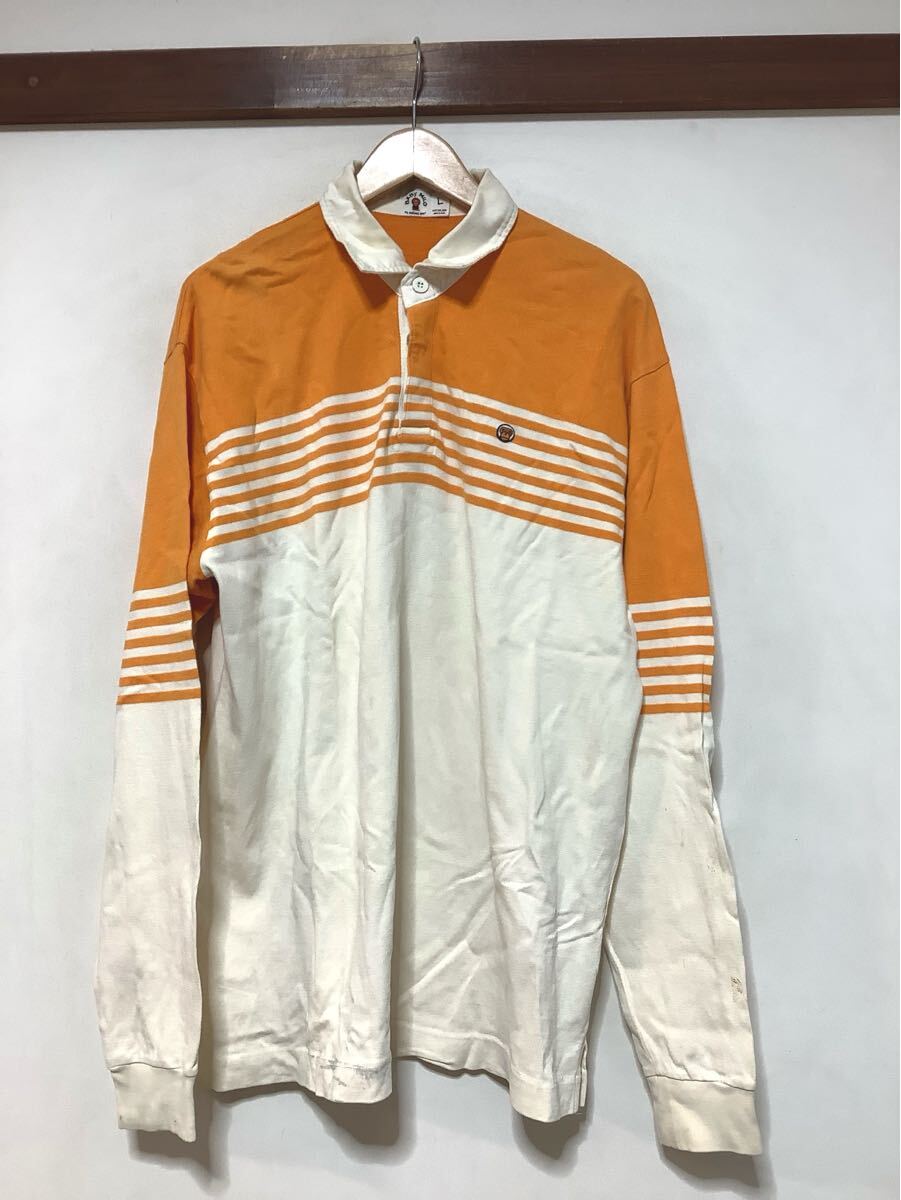 つ1760 BABY MILO ベビーマイロ 長袖ポロシャツ L オレンジ/オフホワイト系 ストリート 日本製 ボーダー拍卖