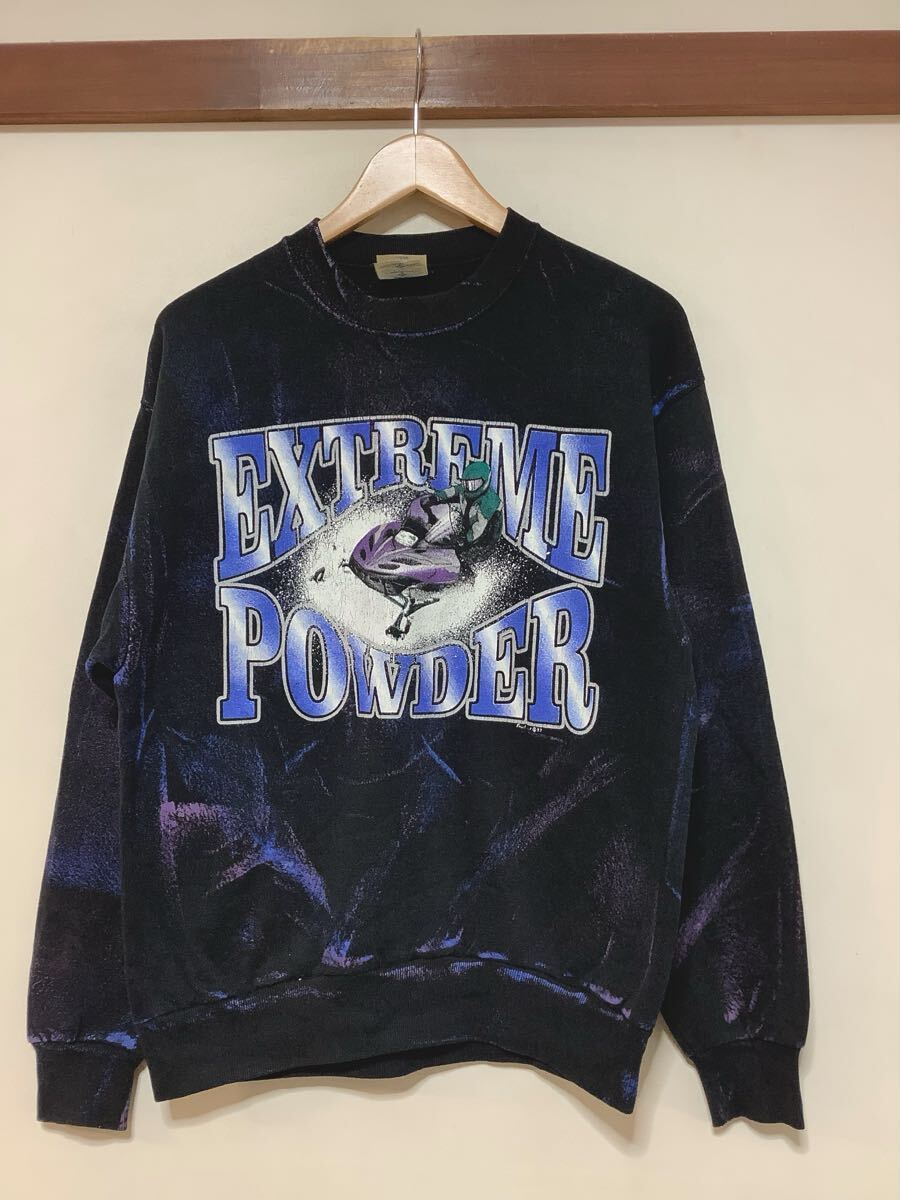 て1736 JERZEES 90's ビンテージスウェットトレーナー M ブラック 裏起毛 EXTREME POWDER スノーモービル 古着拍卖