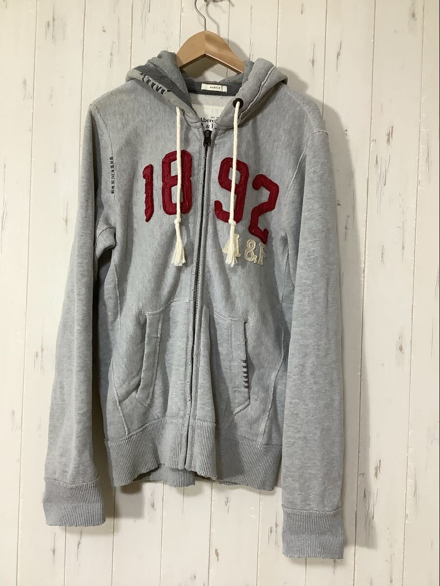 て1764 Abercrombie&Fitch アバクロ MUSCLE ジップアップスウェットパーカー M グレー 裏起毛拍卖