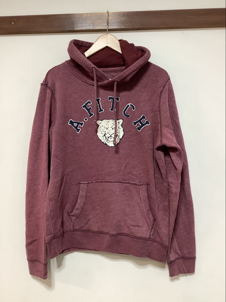て1742 Abercrombie& Fitch アバクロ スウェットパーカー Hoodie フーディー S 裏パイル エンジ系 プルオーバー拍卖