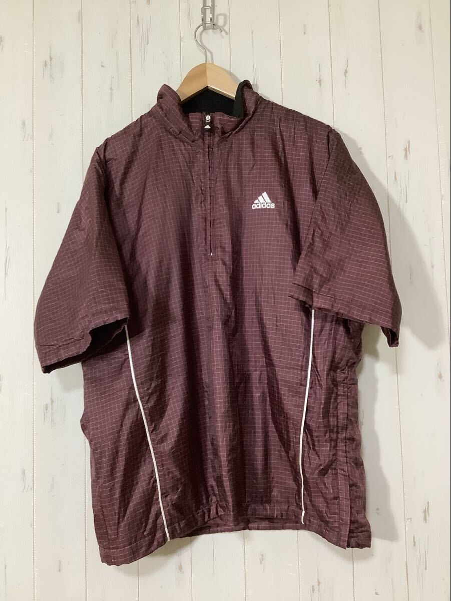 て1777 adidas GOLF アディダスゴルフ 中綿 半袖ハーフジップウインドブレーカー ウインドジャケット プルオーバー XO エンジ ロゴ刺繍拍卖