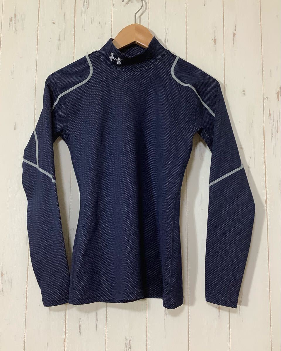 て1791 UNDER ARMOUR 長袖コンプレッションシャツ 長袖インナーシャツ SM ネイビー/グレー ロゴ刺繍拍卖