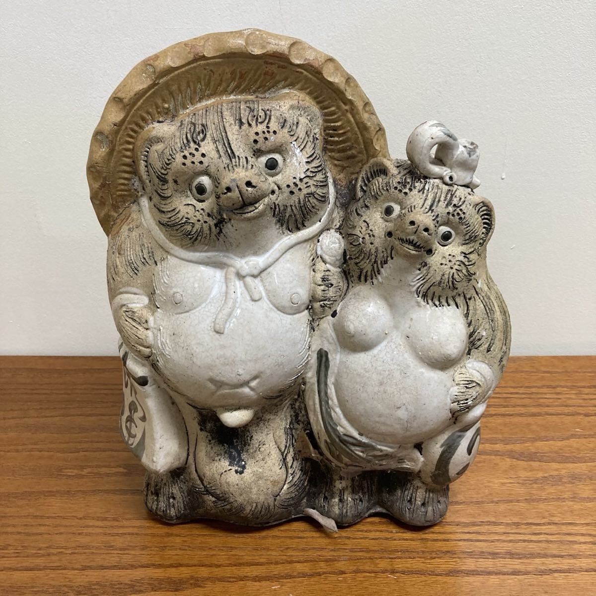 縁起物 置物 陶器 商売繁盛 狸 インテリア 信楽焼?白たぬき拍卖