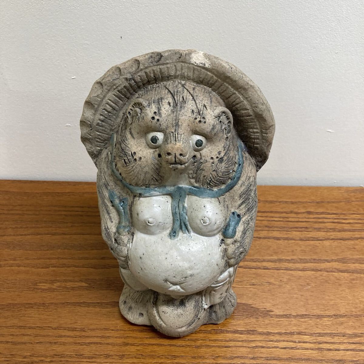 縁起物 信楽焼? 置物 インテリア 陶器 白狸 商売繁盛拍卖