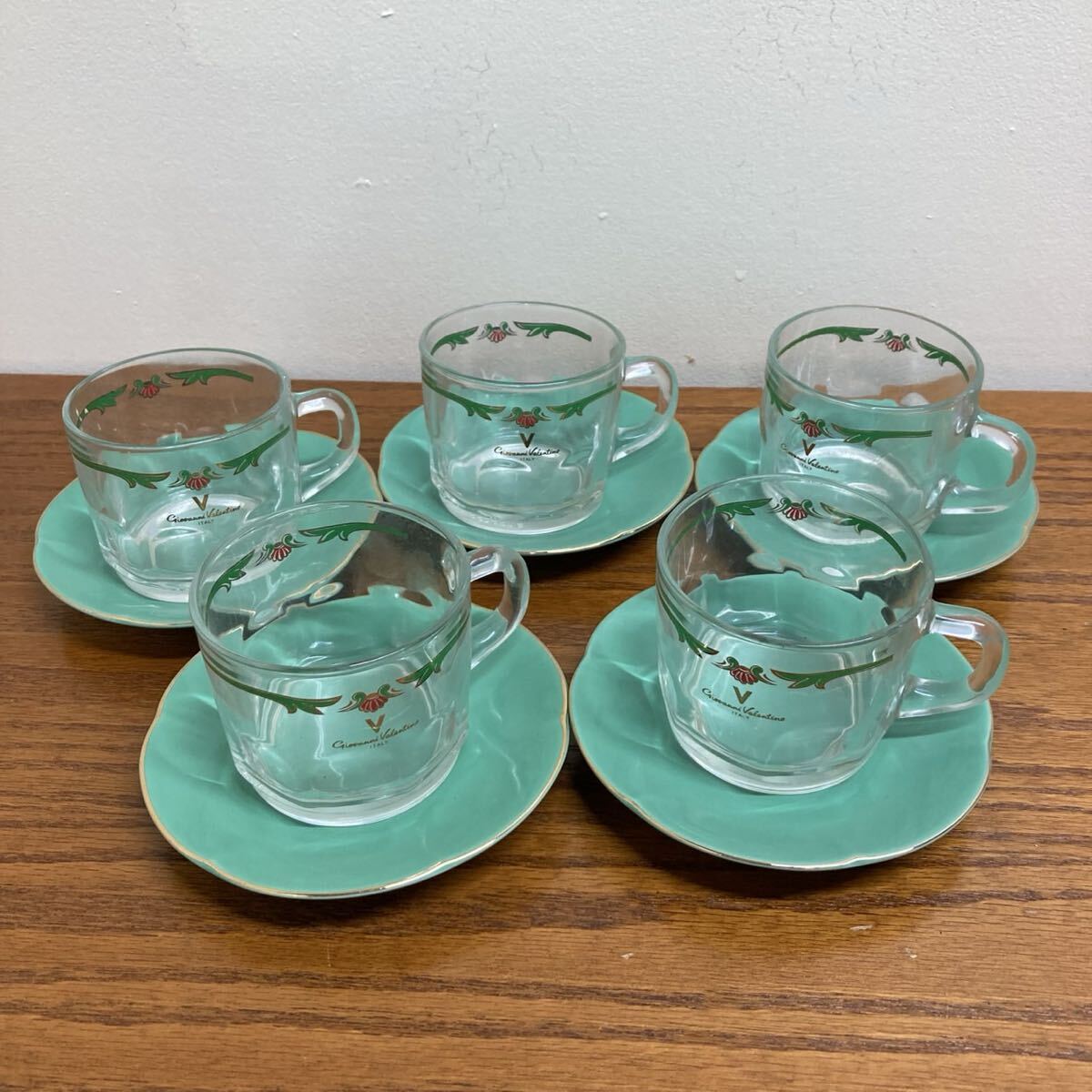 GIOVANNI VALENTINO ITALY TOFUKU ガラスティーカップ&ソーサー 5客セット拍卖