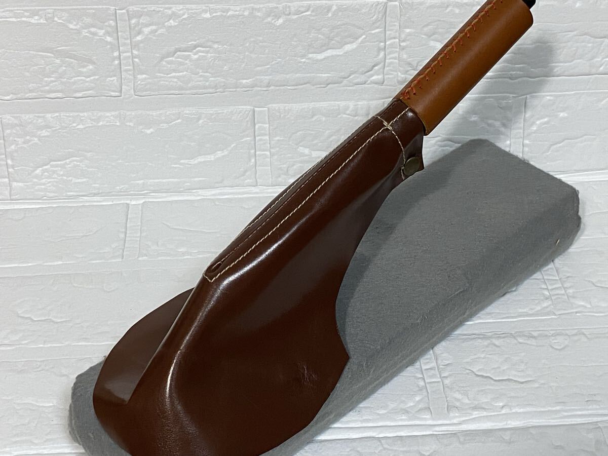 サイドブレーキブーツ 茶色シープ(羊革)光沢 白ステッチ ローバーミニ 旧車 オールドミニ拍卖