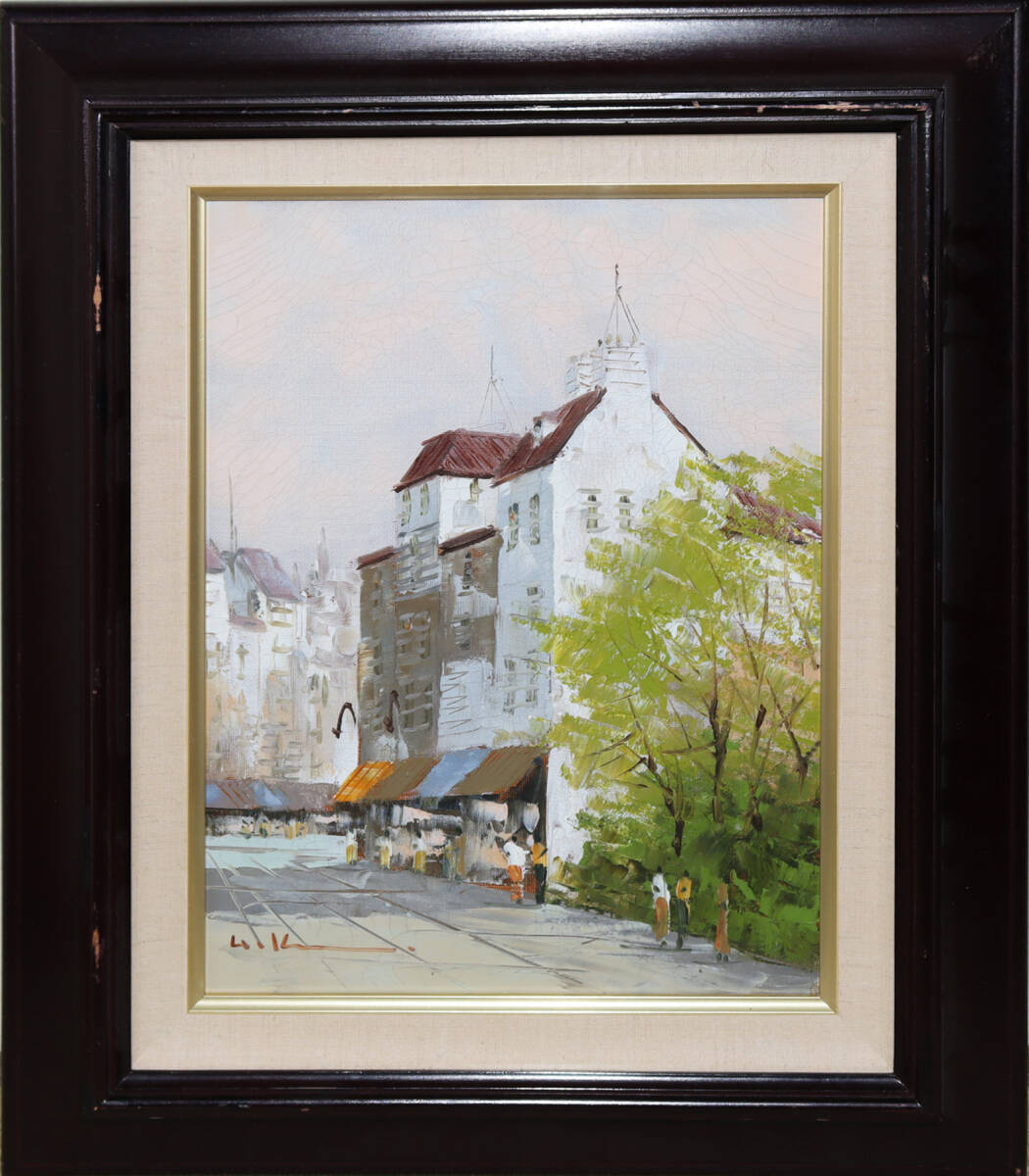 真作保証 黒沢久「街角の風景」油彩 4号 大作 彩日会委員 ベネチヤ招待展 多摩美大卒E422拍卖